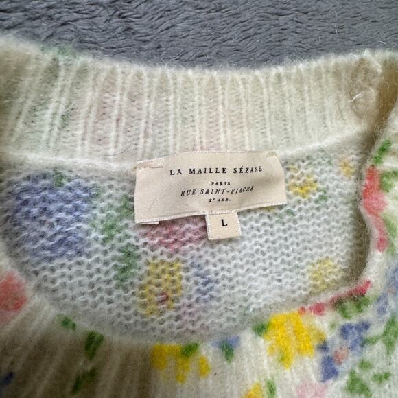 Sezane Peonies Floral Sweater Paulie Wool Mohair Blend Womens L Crew Neck Cozy - Picture 2 of 6